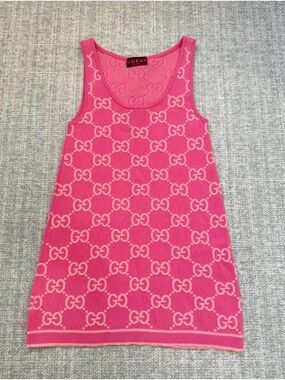 Authentic Gucci Hot Pink GG Logo Knit Tank Dress